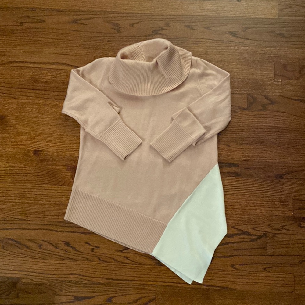 Calvin Klein Asymmetrical Cowl Neck Sweater, Womens Small, Blush Pink Pullover